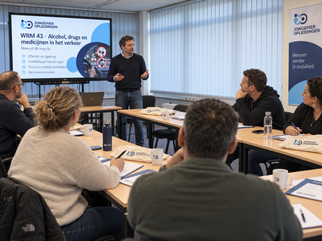 WRM-bijscholing Alcohol, drugs en medicijnen in het verkeer: klassikale lesdag bij Jongepier Opleidingen