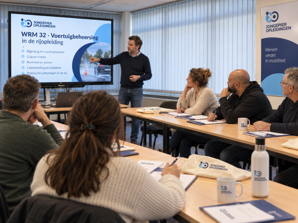 WRM-bijscholing Voertuigbeheersing in de rijopleiding: klassikale lesdag bij Jongepier Opleidingen